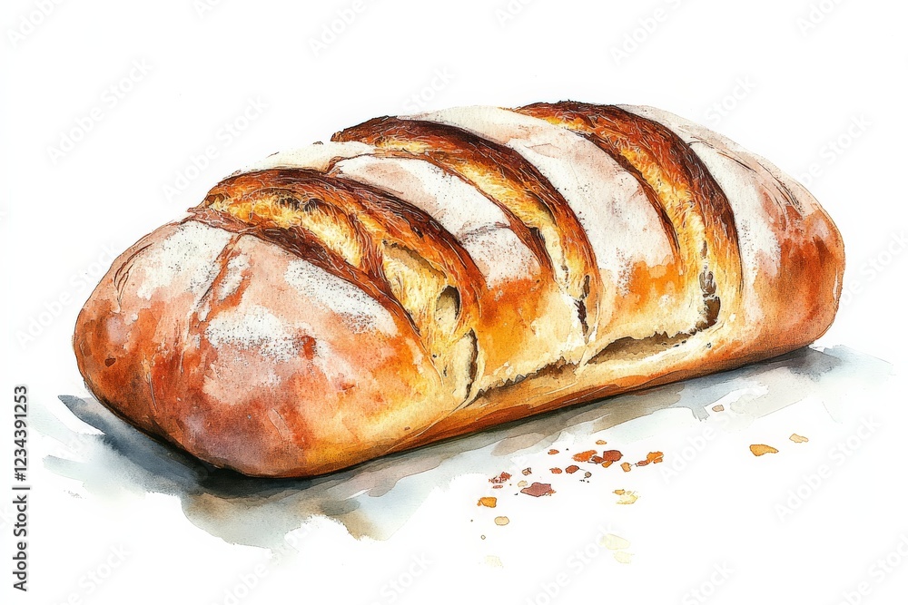 Freshly baked bread loaf with golden crust and fluffy interior on a clean surface Freshly baked bread loaf with golden crust and fluffy interior on a clean surface