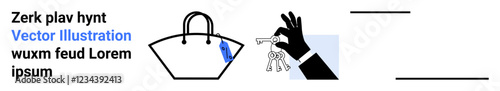 Hand holding keys approaching a stylish handbag. Ideal for security, theft prevention, personal belongings, access control, safety awareness, loss prevention, flat landing page banner