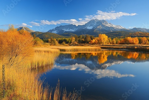 Mountain trail leading along the mountain ridge of beautiful mountains with autumn grass and colorful sky. Western Tatras, High Tatras, Slovakia, Poland. Discovering hiking in a colorful autumn.