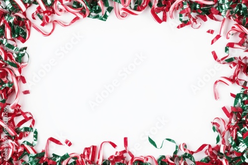 Festive border design featuring red and green candy canes ideal for holiday celebrations and winter-themed promotions photo