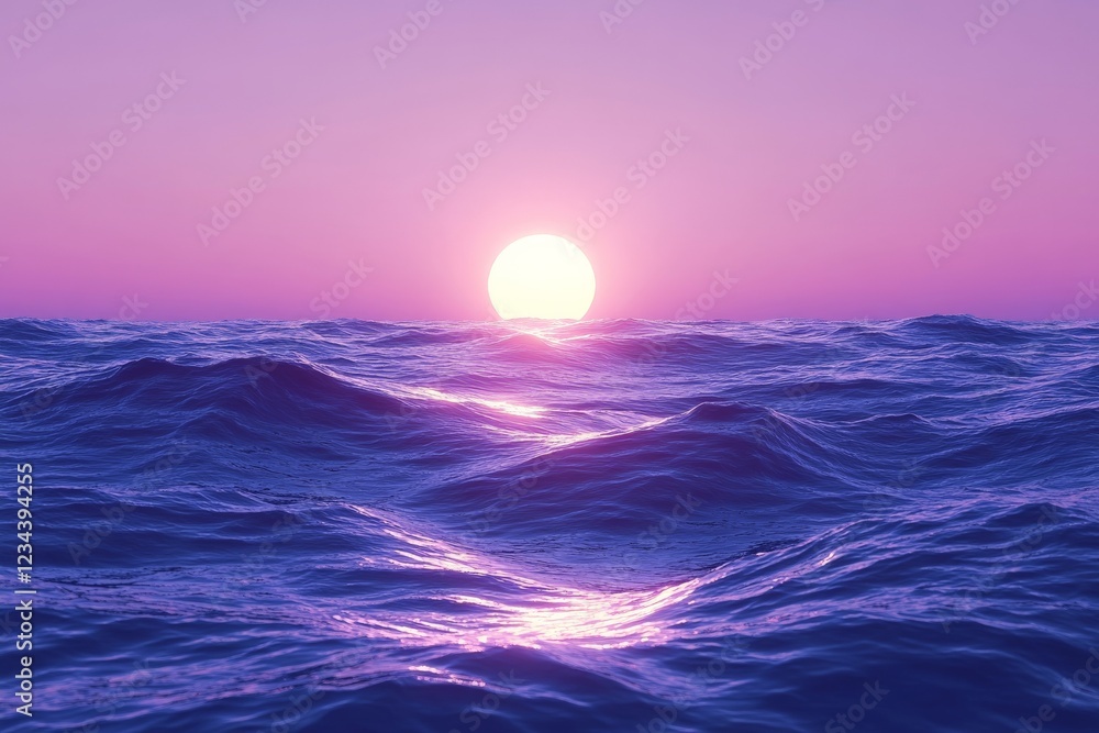 Sunset over the ocean creates a serene atmosphere with gentle waves reflecting pink and purple hues Sunset over the ocean creates a serene atmosphere with gentle waves reflecting pink and purple hues