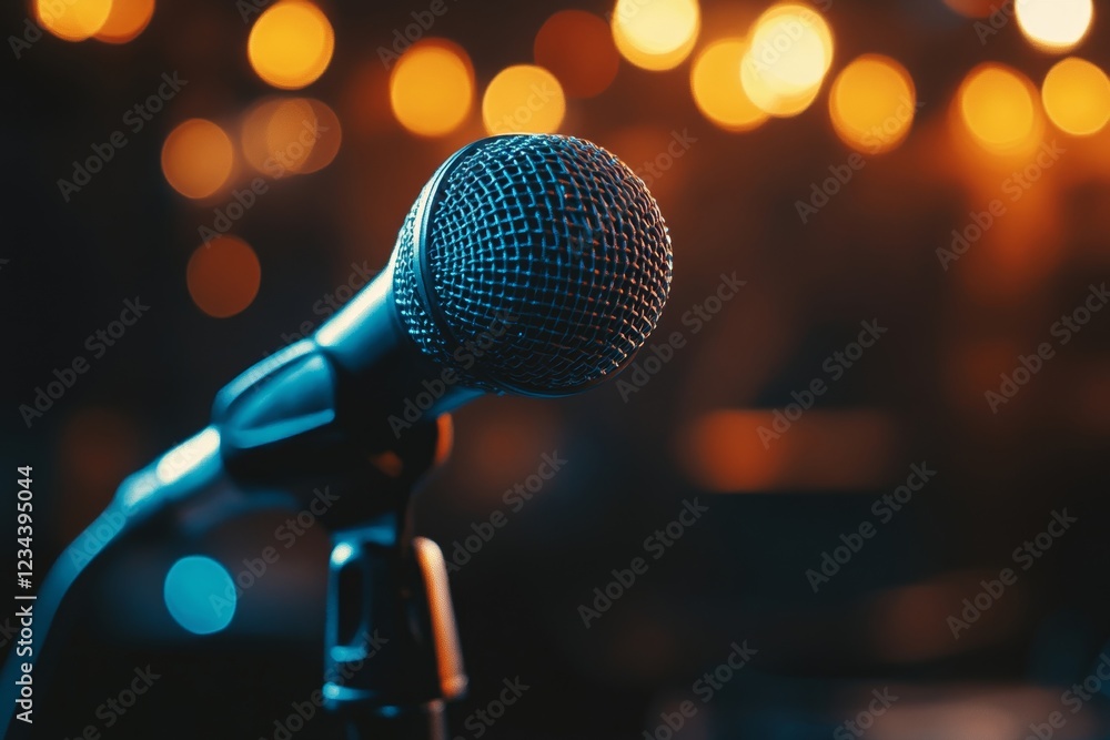 Obraz premium Close-up microphone on the table in podcasting record