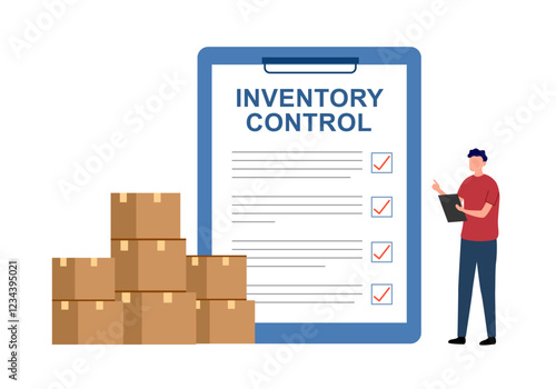 Inventory control concept. Warehouse management, managing incoming and outgoing goods vector illustration.