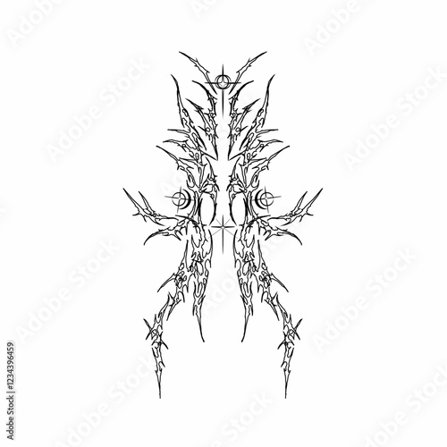 Neo tribal sigilism vector design, y2k cyber gothic symmetry shapes concept, great for Metal music cover print, grunge tshirt apparel print and poster