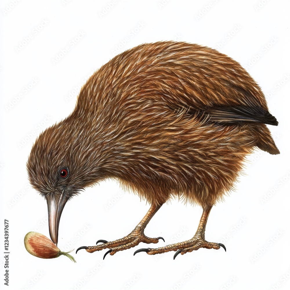 Fototapeta premium Detailed Illustration of a Kiwi Bird for Wildlife and Nature Enthusiasts, Capturing Unique Features and Natural Habitat