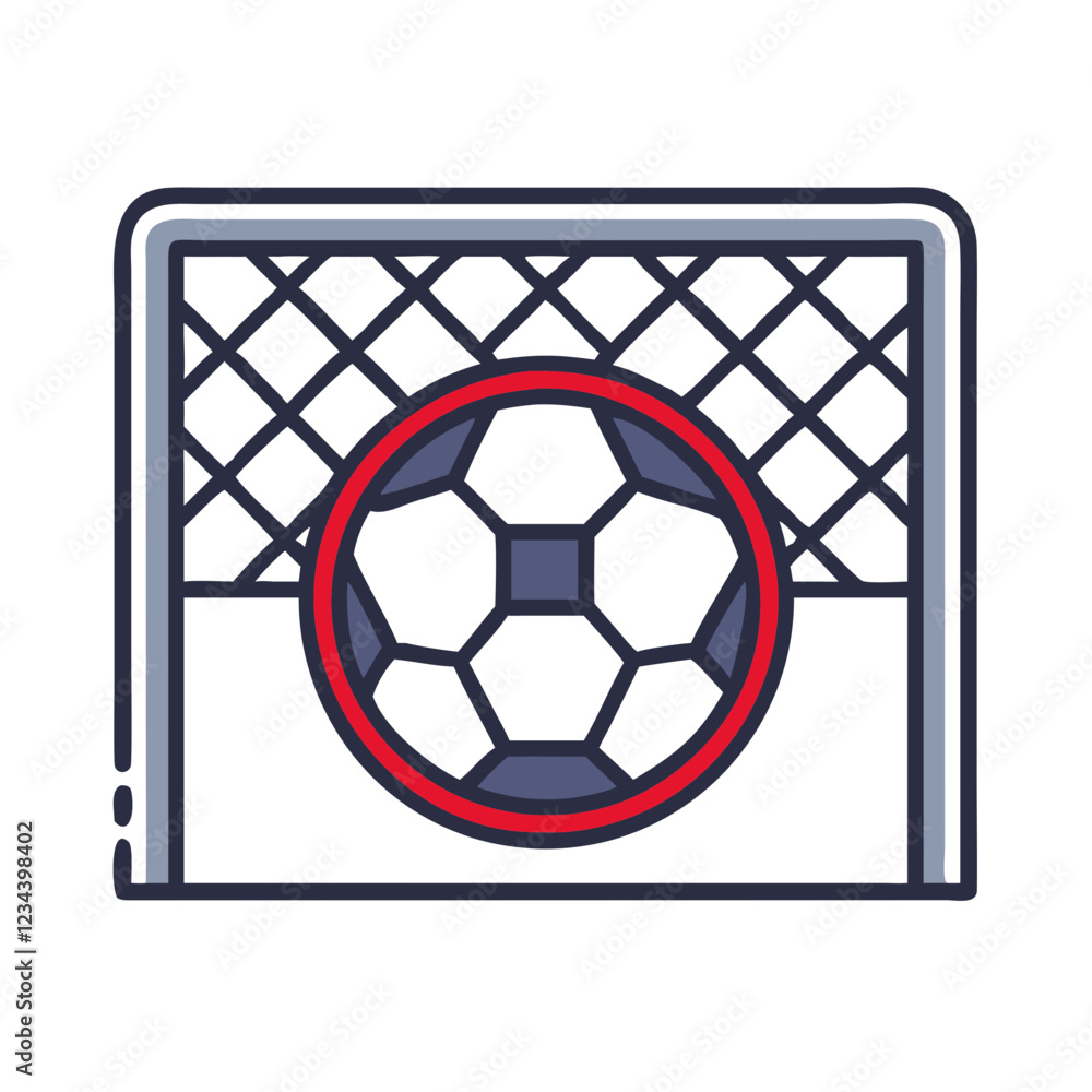 Soccer goal icon with a ball in the net and red accents in a modern design Soccer goal icon with a ball in the net and red accents in a modern design