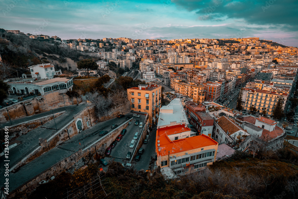 Fototapeta premium Cityscape of Napoli, Italy. Vesuvio in the background.