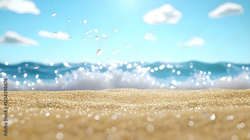 Golden Sand Beach with Sparkling Waves and Sunny Sky Golden Sand Beach with Sparkling Waves and Sunny Sky