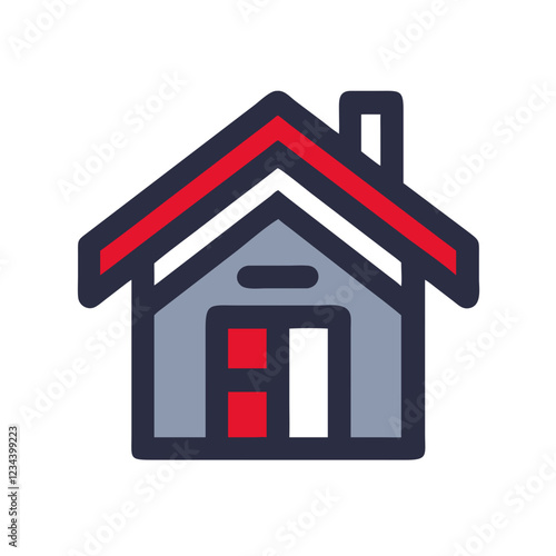 House icon with red roof and accents in a modern design