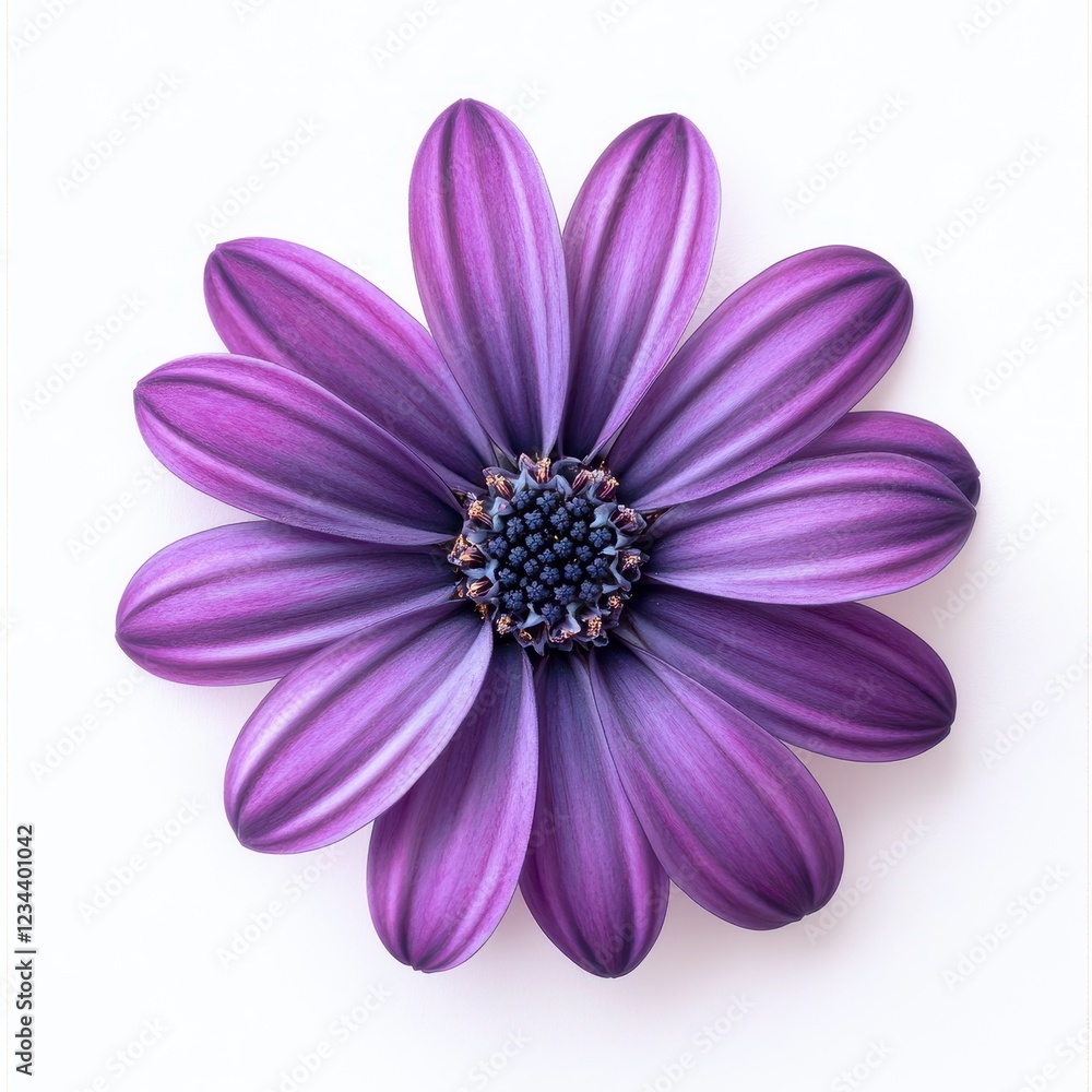 Stunning Purple Flower with Delicate Petals on White Background Stunning Purple Flower with Delicate Petals on White Background