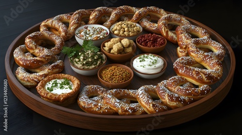 Artisan Pretzel Platter: A Delicious Display of Soft and Crispy Pretzels with Gourmet Dips and Toppings for an Inviting Snack Experience photo