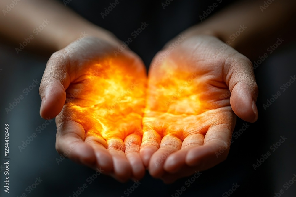 Close-up shot of human hands suffering from ligament inflammation on the palm