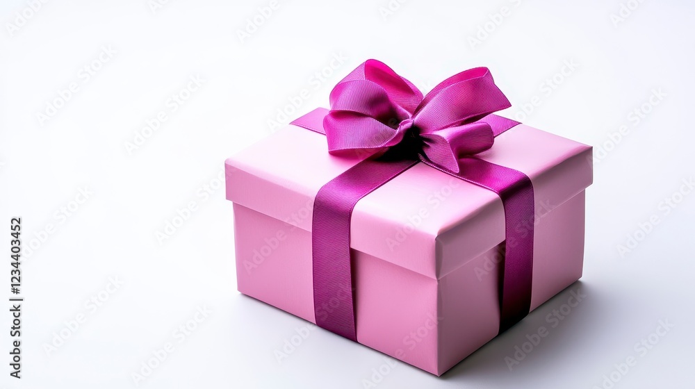Elegant Pink Gift Box with Satin Bow on White Background Elegant Pink Gift Box with Satin Bow on White Background