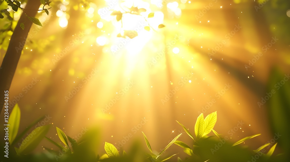 Fototapeta premium Golden Sunlight Through Forest Canopy