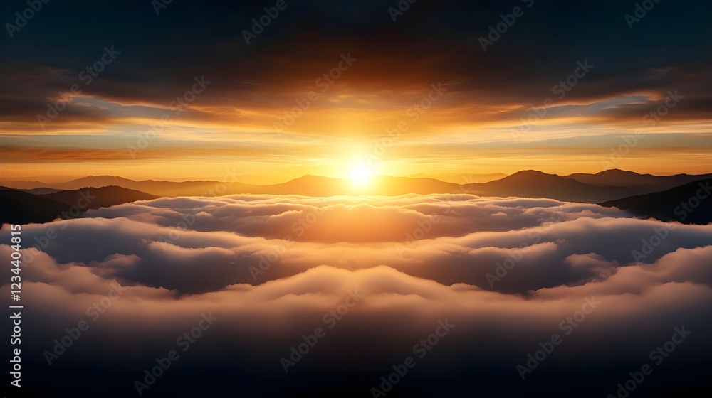 Fototapeta premium Golden Sunrise Above a Sea of Clouds