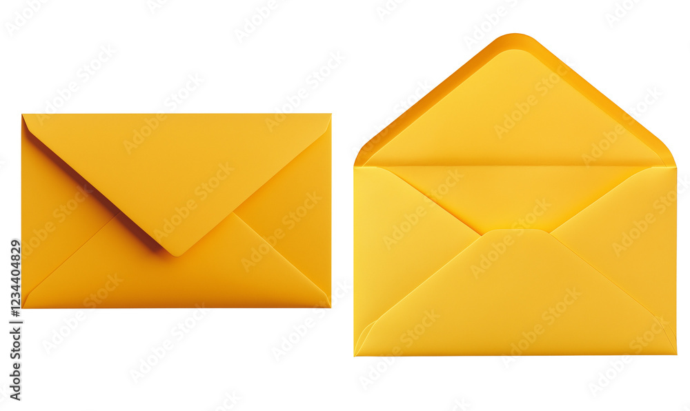 Yellow Envelopes Closed Open Stationery Mail Post Correspondence Messaging, Transparent Background, Ai Generative Images Yellow Envelopes Closed Open Stationery Mail Post Correspondence Messaging, Transparent Background, Ai Generative Images