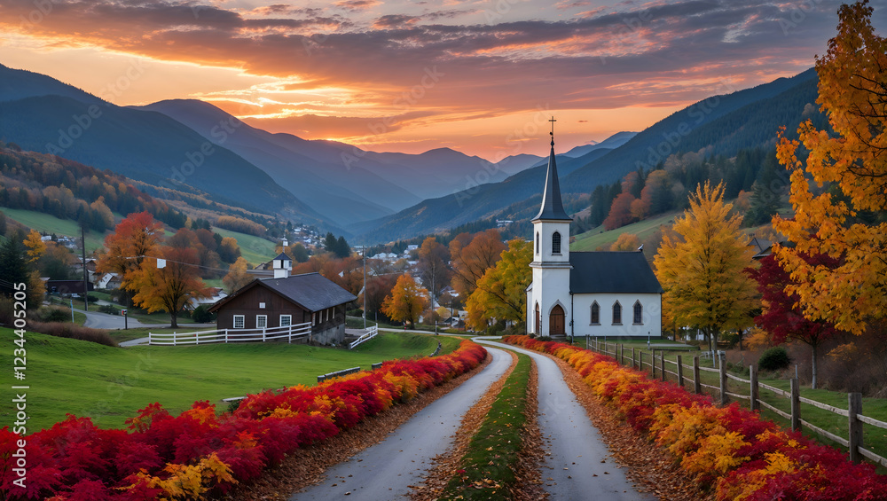 Fototapeta premium A highly realistic image showcasing a picturesque countryside scene with rolling green hills under a clear blue sky creating a peaceful and breathtaking rural landscape