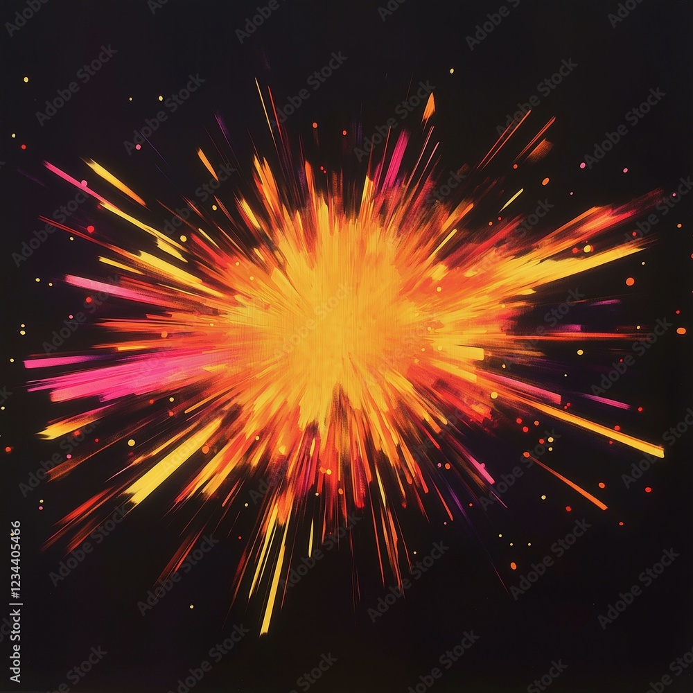 Fototapeta premium Dynamic burst of vibrant colors against dark background exploding in energy