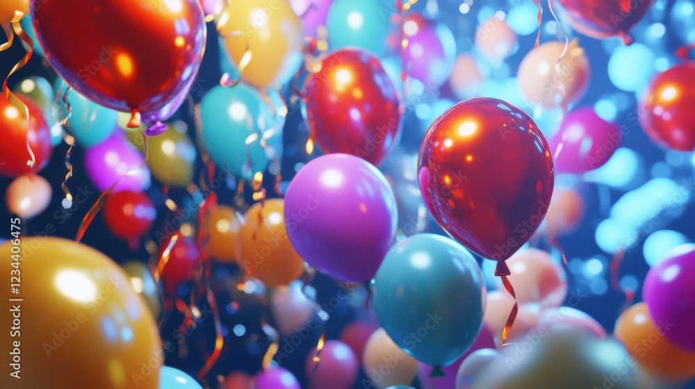 A dynamic scene of digital celebration balloons interacting with augmented reality elements, Augmented reality festive scene, Dynamic style A dynamic scene of digital celebration balloons interacting with augmented reality elements, Augmented reality festive scene, Dynamic style