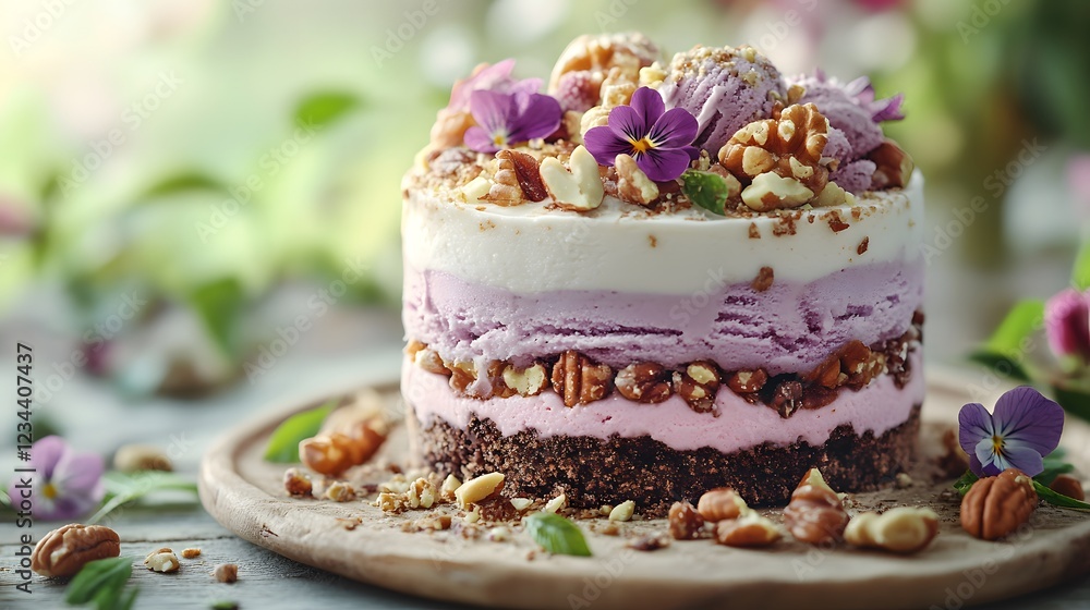 A Nature-Inspired Ice Cream Cake with Organic Flavors and Natural Ingredients for a Tranquil Garden Celebration A Nature-Inspired Ice Cream Cake with Organic Flavors and Natural Ingredients for a Tranquil Garden Celebration