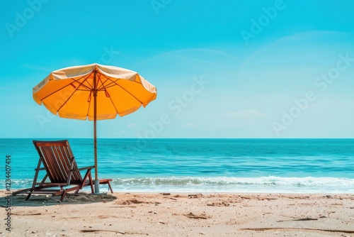 Fototapeta Naklejka Na Ścianę i Meble -  Photo of beach chair sea furniture umbrella.