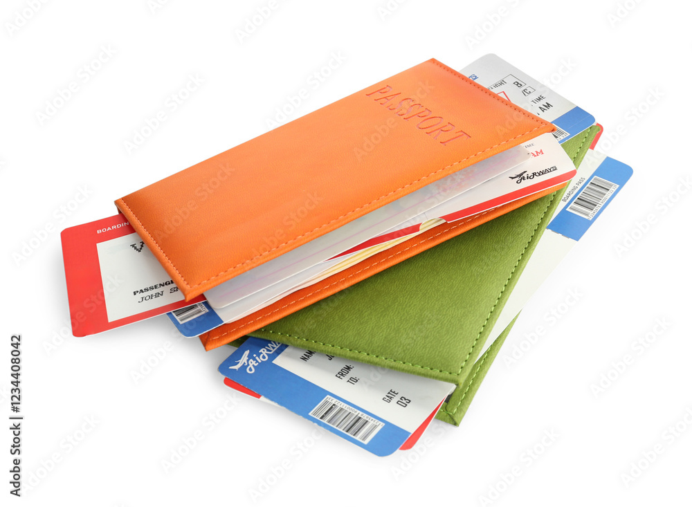 Passports with airplane tickets isolated on white Passports with airplane tickets isolated on white