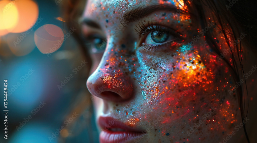 Fire Glow In A Beautiful Girl Face Double Exposure With Blurry Background Fire Glow In A Beautiful Girl Face Double Exposure With Blurry Background