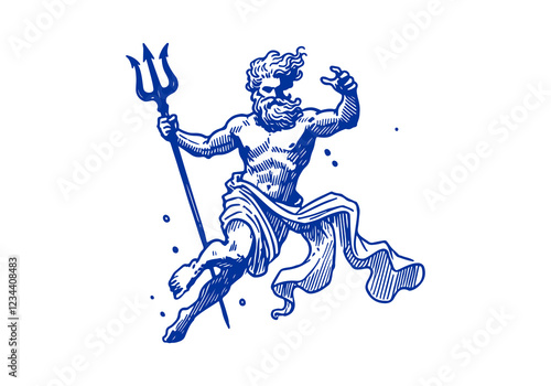 Poseidon hand drawn sketch vector