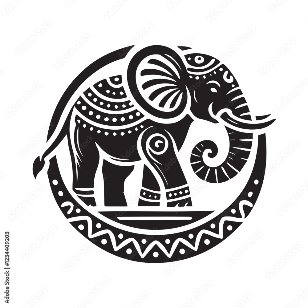 Fototapeta premium Black and White Elephant Silhouette Design