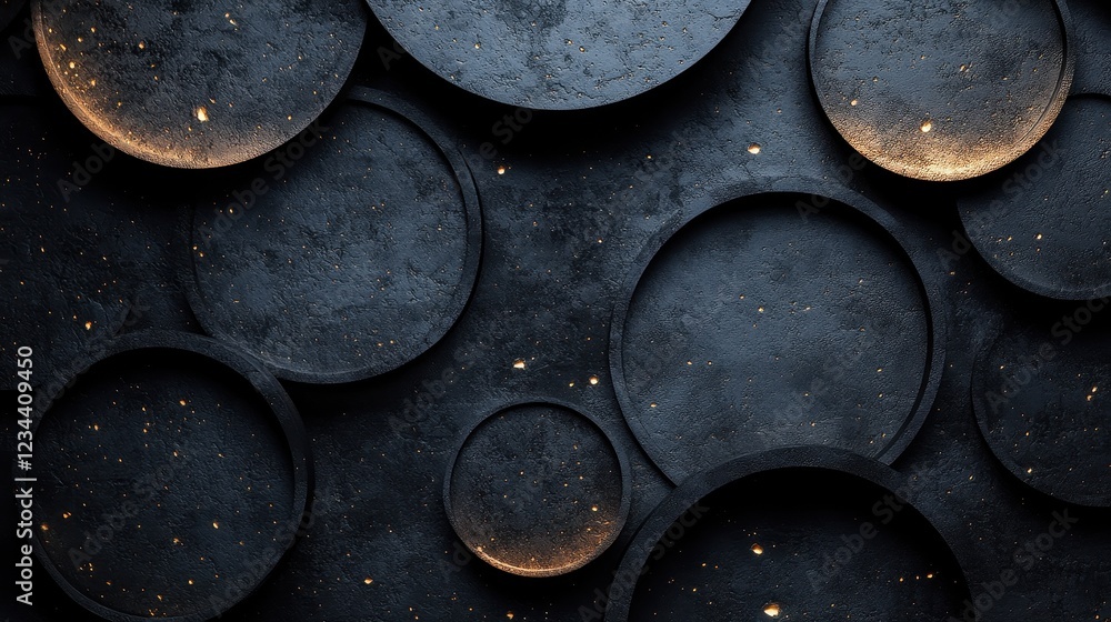 Abstract composition of circular shapes against a dark textured background. Abstract composition of circular shapes against a dark textured background.