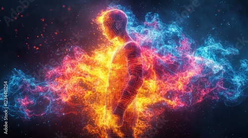 Wallpaper Mural Digital man engulfed in flames of energy in cosmic space Torontodigital.ca