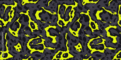 Seamless animal print in neon yellow and charcoal black pattern