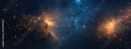 Stunning night sky with constellations linked by glowing lines in gradient colors