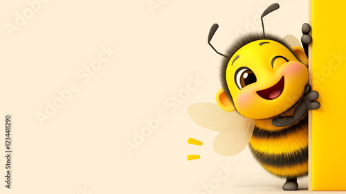 Obraz na płótnie Funny happy bee on light background with copy space