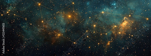 Stunning night sky with constellations linked by glowing lines in gradient colors
