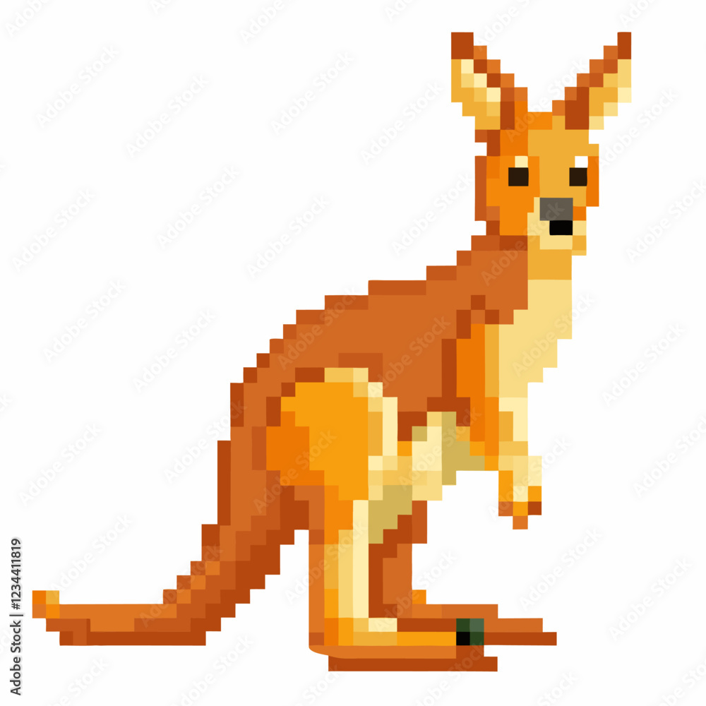 Fototapeta premium 8 bit Pixel Art Kangaroo Standing on White Background Retro Digital Wildlife Illustration