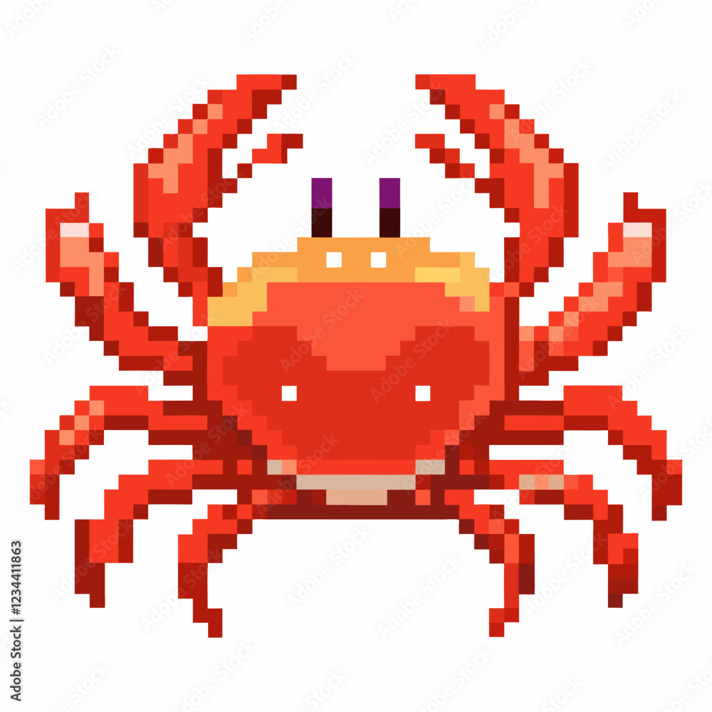 Fototapeta premium Retro Pixel Art Crab Illustration Vibrant 8 Bit Red Sea Creature Design