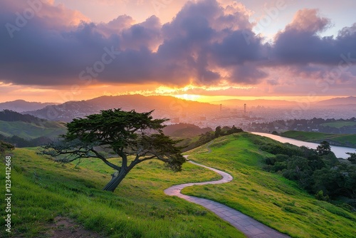 Sunset over San Francisco Bay Area. Springtime Sunset at Garin-Dry Creek Pioneer Regional Parks, San Francisco East Bay, California, USA photo