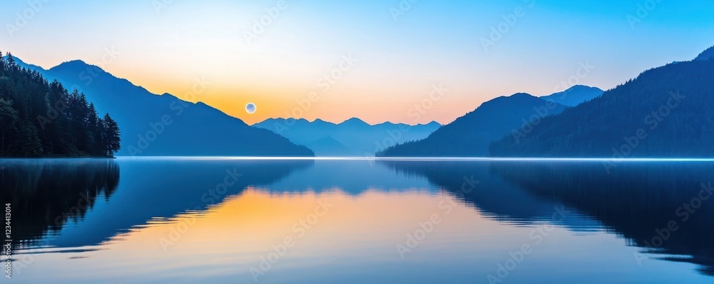 Fototapeta premium Tranquil Reflections on a Calm Lake: Nature's Peaceful Embrace