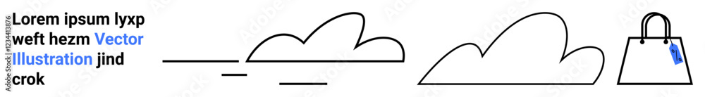 Abstract clouds with bold strokes, a minimal shopping bag with a blue tag, and placeholder text. Ideal for retail, cloud computing, weather, environment, shopping, minimalism flat landing page Abstract clouds with bold strokes, a minimal shopping bag with a blue tag, and placeholder text. Ideal for retail, cloud computing, weather, environment, shopping, minimalism flat landing page
