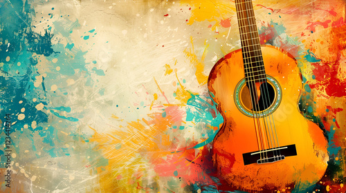 Splattered Paint on Acoustic Guitar photo