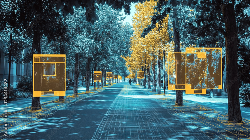 Obraz premium A street with a sidewalk and trees