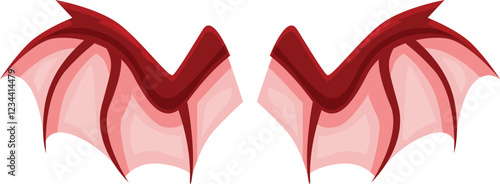 Cartoonish red dragon or bat wings spread out on a white background, perfect for fantasy or halloween projects