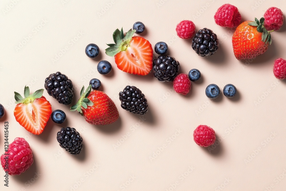 Fresh Mixed Berries Arranged on Neutral Background Fresh Mixed Berries Arranged on Neutral Background