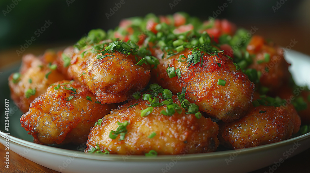 Delicious Baked Chicken Wings with Tomato-Based Sauces and Parsley Garnish Delicious Baked Chicken Wings with Tomato-Based Sauces and Parsley Garnish