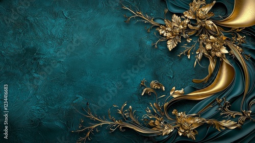 Close-up of elegant golden sha motif & intricate luk fak patterns for luxurious home decor and artistic ambiance photo