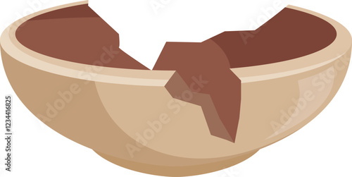 Empty ceramic bowl broken and cracked, representing damage, fragility and imperfection