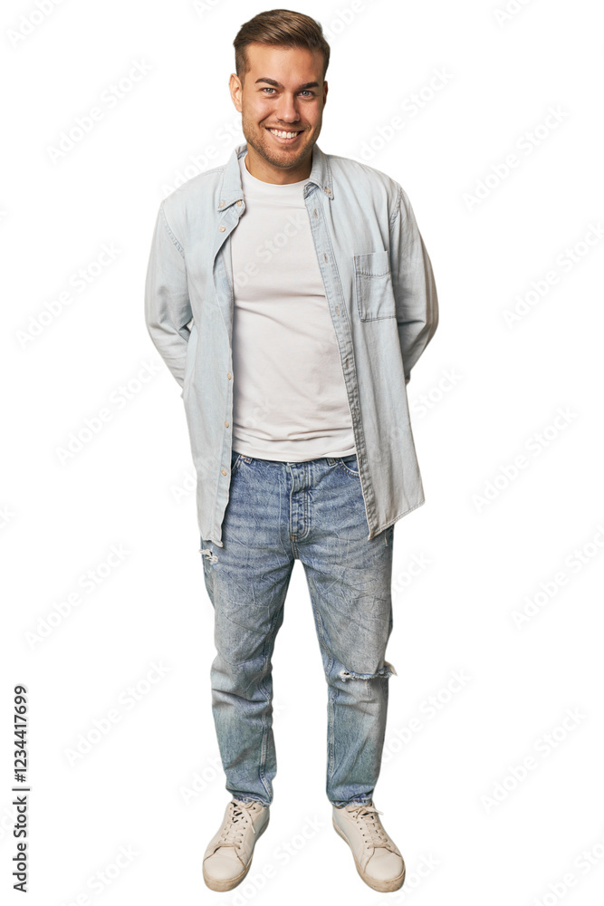 Full body portrait of a man in studio happy, smiling and cheerful. Full body portrait of a man in studio happy, smiling and cheerful.