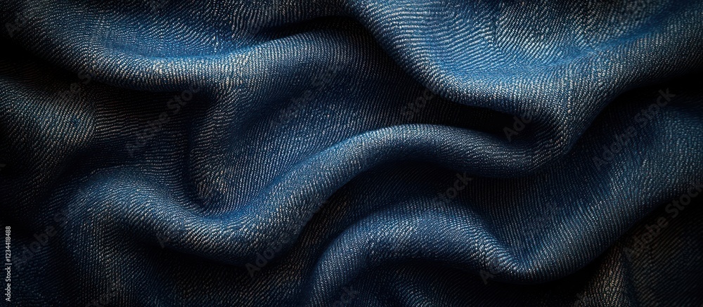 Dark blue fabric texture with soft waves and folds. Dark blue fabric texture with soft waves and folds.