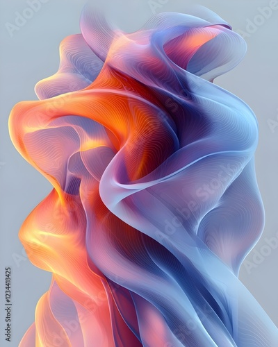 An abstract display of flowing colors in shades of orange and blue, creating a sense of movement and depth. The soft curves evoke a dynamic yet tranquil atmosphere.